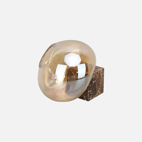 Amber Glass Orb Vase with Marble Base: front product view