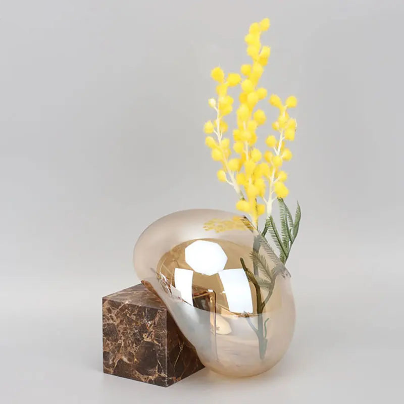 Amber Glass Orb Vase with Marble Base: source gallery view 4