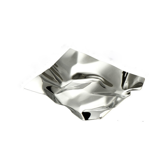 Additional view of the crumpled mirror stainless steel tray.