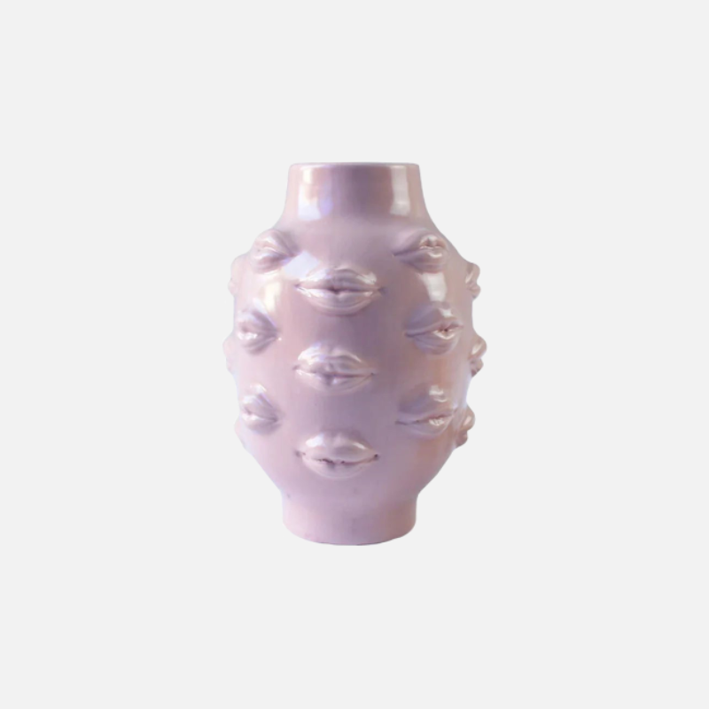 Embossed Lips Ceramic Flower Vase: front product view