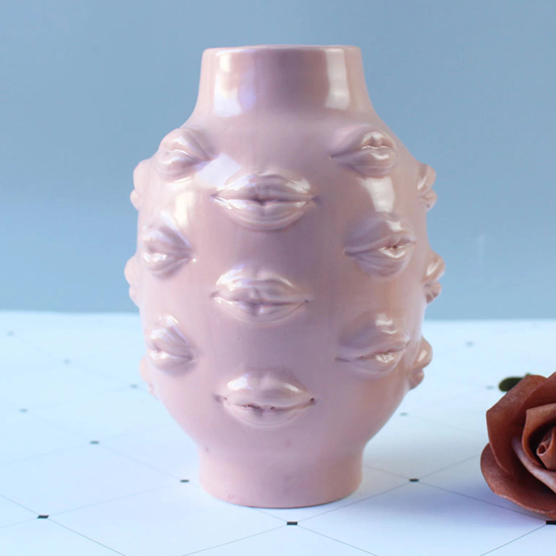 Embossed Lips Ceramic Flower Vase: source gallery view 4