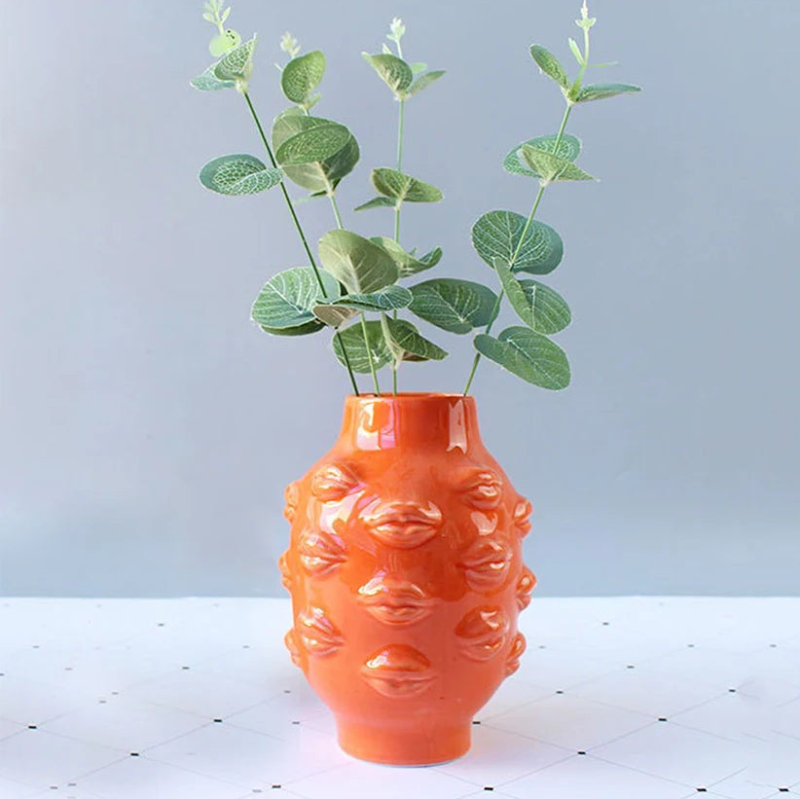 Embossed Lips Ceramic Flower Vase: source gallery view 5
