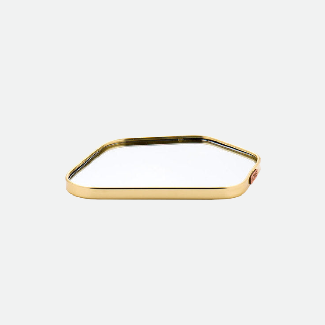 Additional view of the gold frame contour mirror tray.