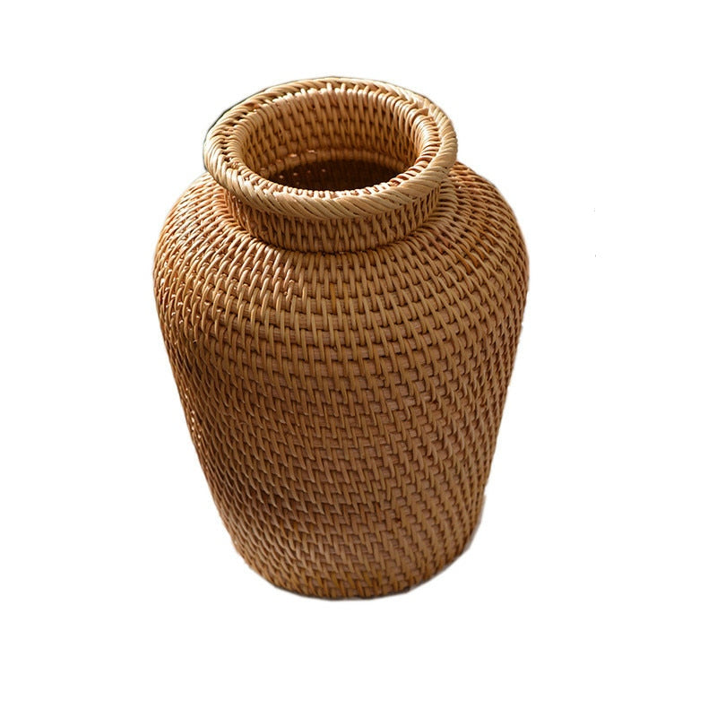 Natural Handwoven Rattan Decorative Vase: front product view