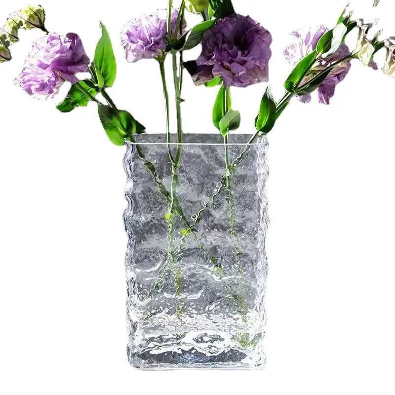 Textured Glass Flower Vase in Clear or Rainbow Finish: front product view